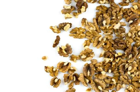 Walnuts on a white background with a place for your text Stock Photos