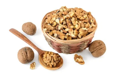 Walnuts on white background with soft shadow Foto stock