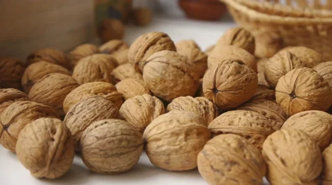 Walnuts On The White Table Closeup  Panorama Stock Footage 65161935