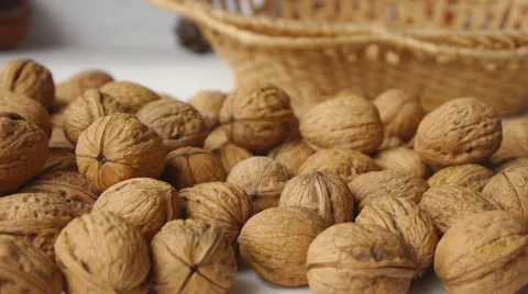 Walnuts On The White Table  Panorama Stock Footage 65161847