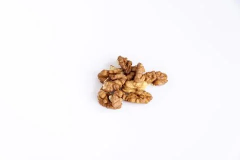 Walnuts without shells on a white background. Healthy nuts. Foto stock