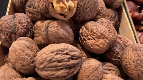 Walnuts in wooden crate Stock Footage 326217077