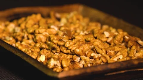 Walnuts in wooden dish Stock Footage 102187768