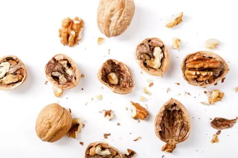 Walnuts on the wooden table Stock Photos