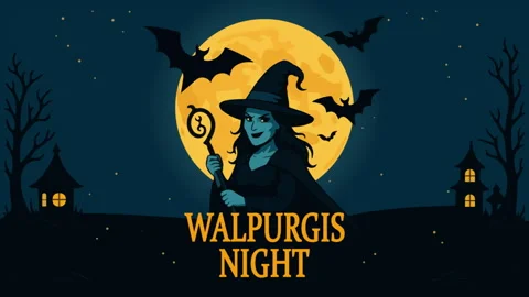 Walpurgis Night Moon Witch Stock Footage 340290849