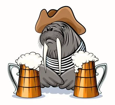 Walrus and Beer Stock Illustration