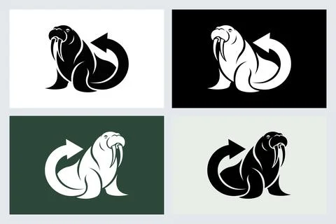 Walrus Icon Set with Circular Arrow Logo Design Stock Illustration
