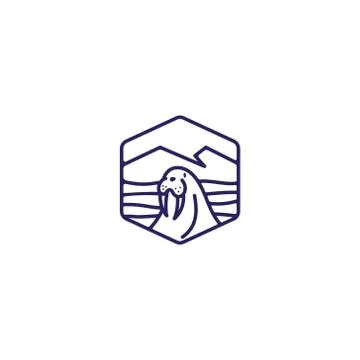 Walrus logo design . simple line walrus logo . abstract outdoor logo concept  Stock Illustration