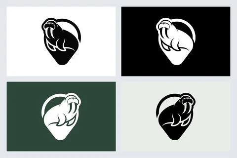 Walrus Map Pin Logo Vector Icon Stock Illustration
