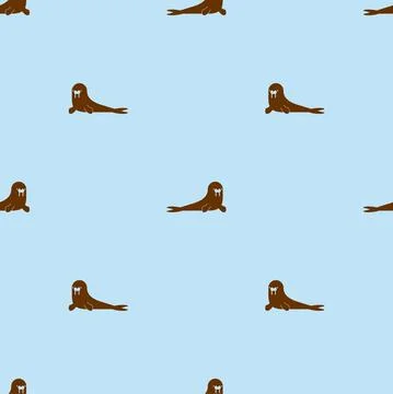 Walrus pattern seamless. sea cow background. Baby fabric ornament Illustrazione stock