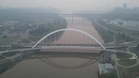 Walterdale Bridge against the backdrop of fire smoke Stock Footage 315717341