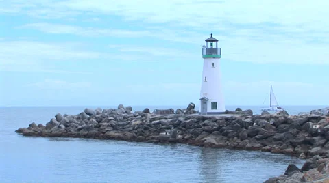 Walton Lighthouse Sailboat Loop Stock Footage 38766090