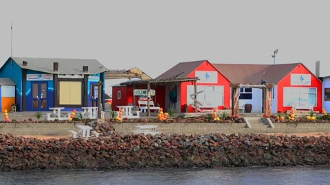 Walvis Bay, Namibia. May 2018.Water front with colorful buildings. HD Stock-Footage 144352342
