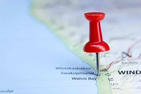 Walvis Bay, Namibia pin on map Stock Photos