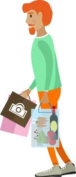 Wan walking with purchases vector icon isolated on white Stock Illustration