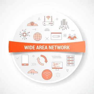 Wan wide area network concept with icon concept with round or circle shape Stock Illustration