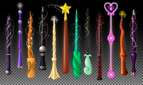 Wand vector magic stick miracle fantasy magician wizard object illustration Stock Illustration