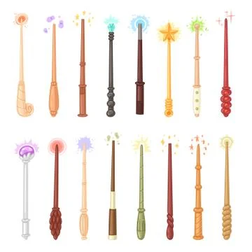 Wand vector magic stick miracle fantasy magician wizard object illustration Stock Illustration