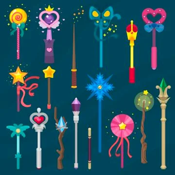 Wand vector magic stick miracle fantasy magician princess wizard object Stock Illustration