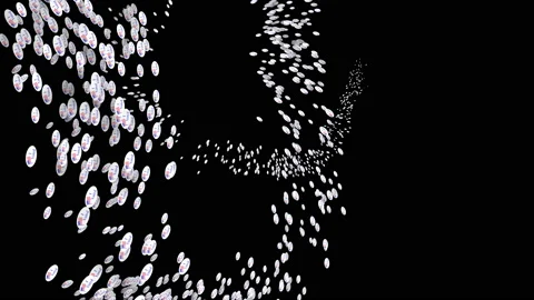 Wanded spray of white "I Voted" stickers appearing on black Stock Footage 217843594