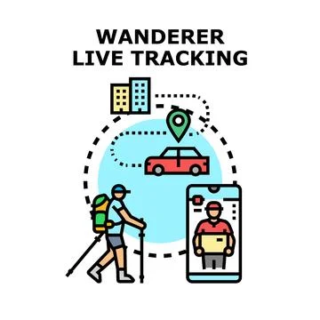 Wanderer live tracking application delivering navigation service Illustrazione stock