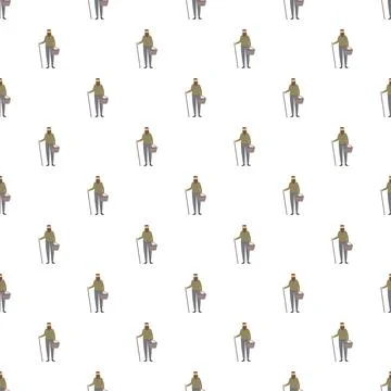 Wanderer pattern background with old man holding basket Illustrazione stock