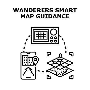 Wanderers getting smart map guidance and navigation Stock Illustration