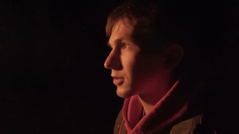A wandering man in a forest with a burning torch Stock-Footage 73733461