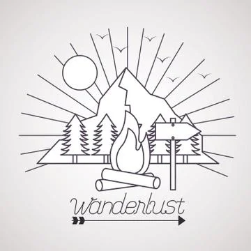 Wanderlust explore adventure landscape Stock Illustration