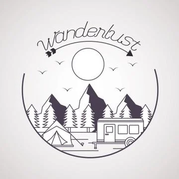 Wanderlust explore adventure landscape Stock Illustration