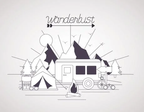 Wanderlust explore adventure landscape Stock Illustration