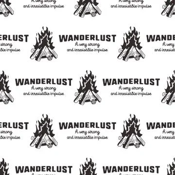 Wanderlust Pattern Design - Outdoors Adventure seamless background with campfire Stock Illustration