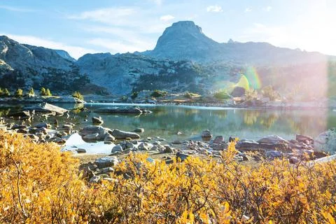 Wanderung in der Wind River Range, ein Gebirgszug der Rocky Mountains, Wyo... Stock Photos