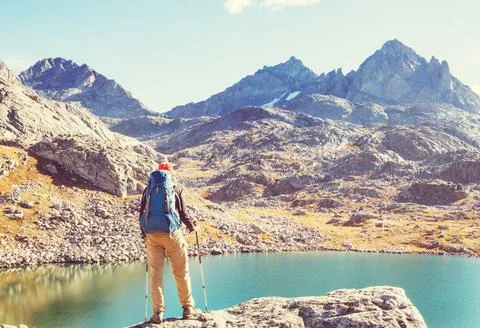 Wanderung in der Wind River Range, ein Gebirgszug der Rocky Mountains, Wyo... Stock Photos