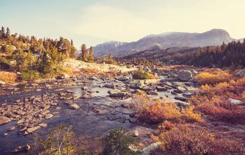 Wanderung in der Wind River Range, ein Gebirgszug der Rocky Mountains, Wyo... Stock Photos