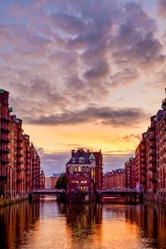 Wandrahmsfleet at sunset Foto stock