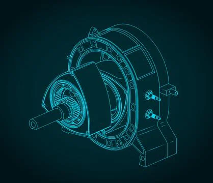 Wankel rotary engine isometric blueprint Stock Illustration