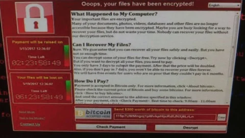 Wannacry computer malware and ransomware hacking Stock Footage 75695338