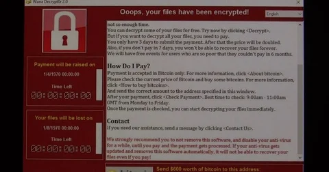 Wannacry computer malware and ransomware hacking Stock Footage 75739335