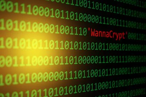 The WannaCrypt and Binary code Concept Security and Malware attack. Stock Photos