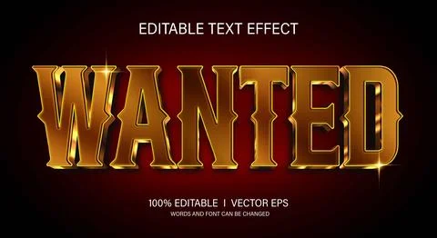 Wanted 3d vector text effect with modern style design Stock Illustration