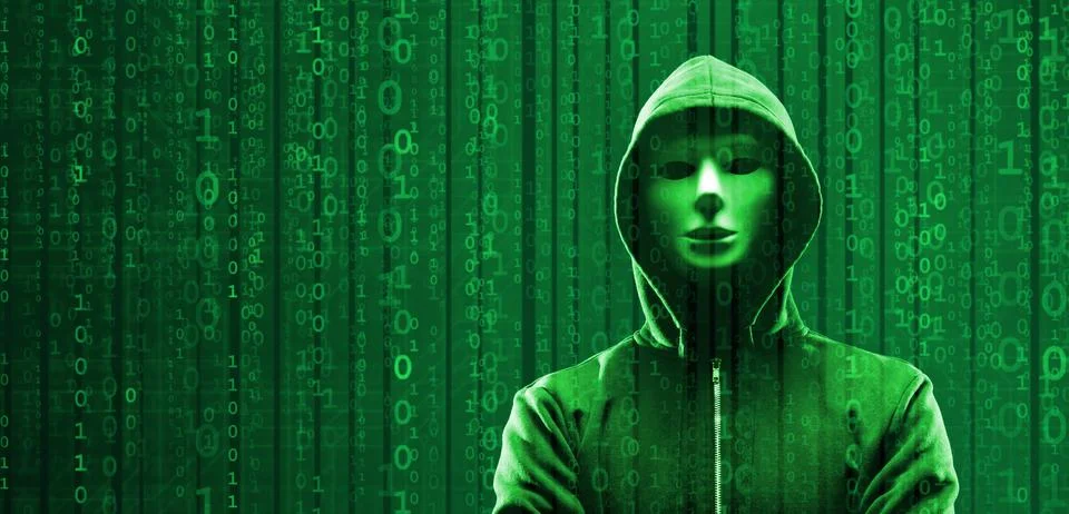 Wanted Hacker is Coding Virus Ransomware Using Abstract Binary Code. Cyberattack Stock Photos
