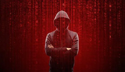 Wanted Hacker is Coding Virus Ransomware Using Abstract Binary Code. Cyberattack Stock Photos
