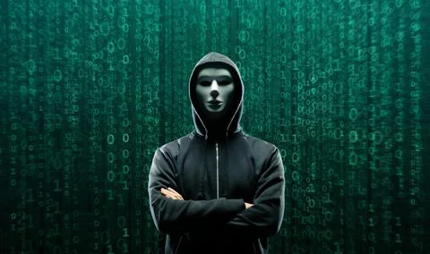 Wanted Hacker is Coding Virus Ransomware Using Abstract Binary Code. Cyberattack Stock Photos