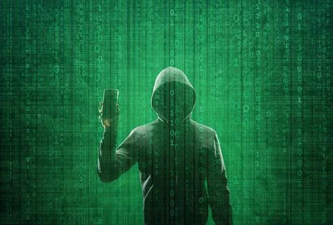 Wanted Hacker is Coding Virus Ransomware Using Abstract Binary Code. Cyberattack Stock Photos