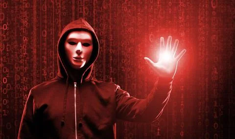 Wanted Hacker is Coding Virus Ransomware Using Abstract Binary Code. Cyberattack Stock Photos