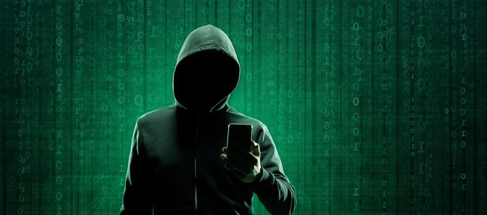 Wanted Hacker is Coding Virus Ransomware Using Abstract Binary Code. Cyberattack Stock Photos