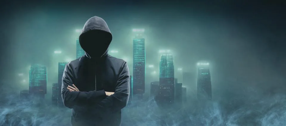 Wanted Hacker is Coding Virus Ransomware Using Abstract Binary Code. Cyberattack Stock Photos