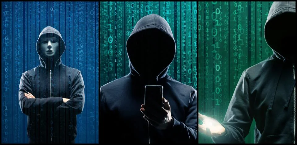 Wanted Hacker is Coding Virus Ransomware Using Abstract Binary Code. Concept of Stock Photos