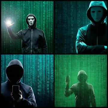 Wanted Hacker is Coding Virus Ransomware Using Abstract Binary Code. Concept of Stock Photos